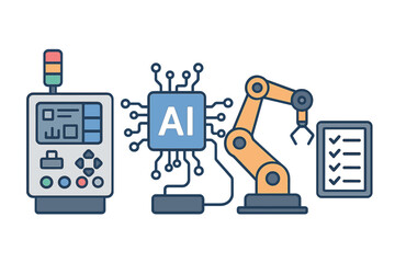 Robotic arm control panel and checklist for automated industrial process management