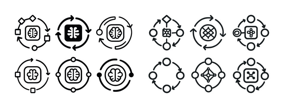Set of neural network flowchart icons for machine learning and ai design