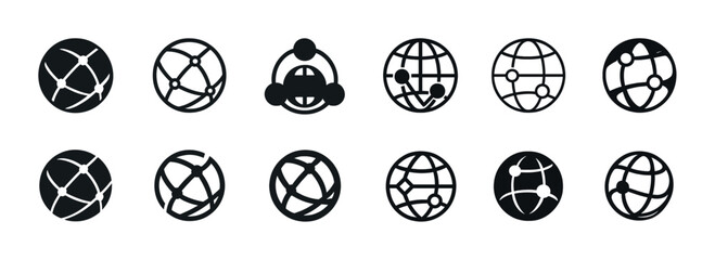 Set of network globe icons for connectivity and global communication