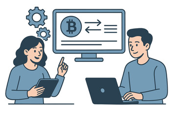 Business people analyzing digital finance data and cryptocurrency exchange concepts