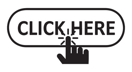 Click here button with hand cursor. Vector call to action web icon.
