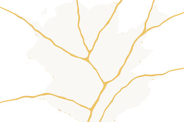 White marble texture with golden kintsugi repair lines abstract background