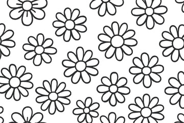 Obraz premium Seamless pattern simple outline daisy flowers on white background