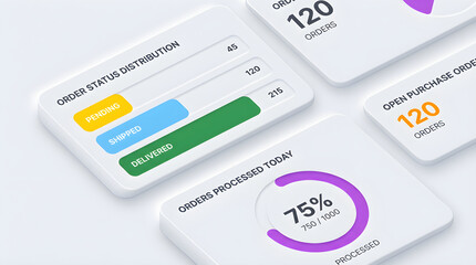 Modern dashboard displaying order status distribution and processed orders