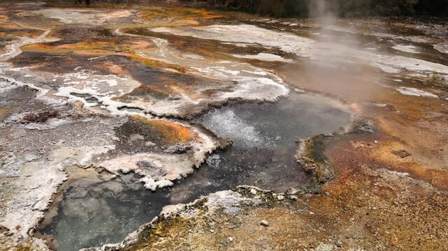 Boiling geothermal pool with mineral crust New Zealand