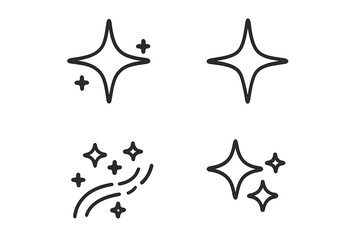 Four simple line icons depicting sparkle and shine effects for design