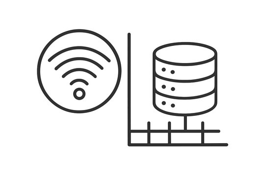 Wireless network connection to database server concept icon