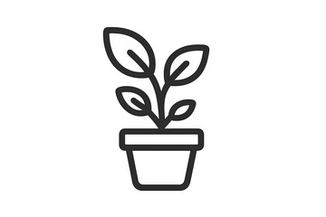 Minimalist line icon of a small plant growing in a simple flower pot