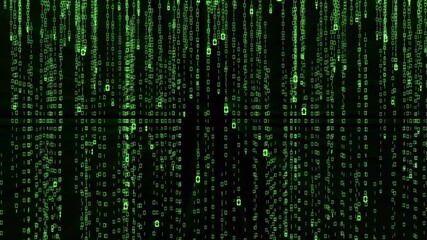 Animated falling binary code for tech videos, cybersecurity presentations, and digital animations. - Powered by Adobe
