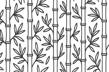 Obraz premium Seamless pattern of stylized black and white bamboo stalks and leaves outline
