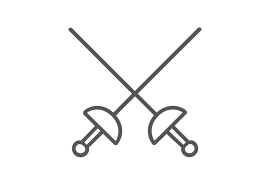 Outline icon of two crossed fencing swords symbolizing sport and competition