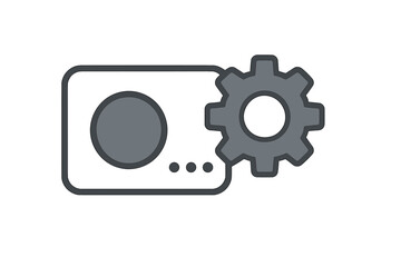 Electronic device settings icon linked to mechanical gear symbol