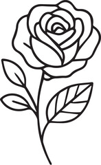 Hand-drawn doodle vector illustration of a rose branch for Valentine&rsquo;s Day, created in simple black and white line art for romantic themes, love designs, floral decorations and coloring pages.