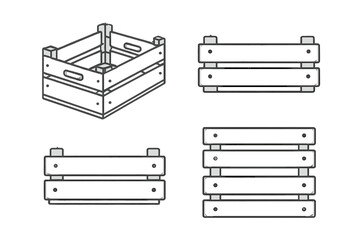 Isometric and orthogonal views of a wooden storage crate