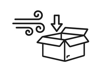 Wind protection symbol with open cardboard box and downward arrow