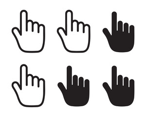 Hand click cursor icons. Solid and outline mouse pointer set.
