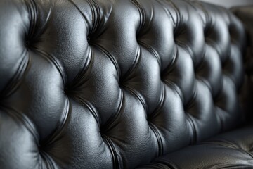 Obraz premium Elegant black leather tufted wall with deep button details, perfect for interior design, upholstery projects, or luxury decor inspiration in contemporary spaces