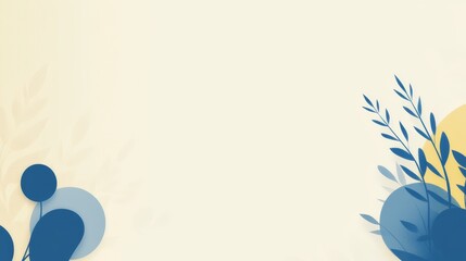 Vibrant blue and yellow botanical pattern background with elegant green leaves and abstract artistic design.