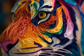 Naklejka premium Colorful Quilling Art of a Tiger with Intricate Details and Vibrant Swirls for Wildlife and Art Enthusiasts