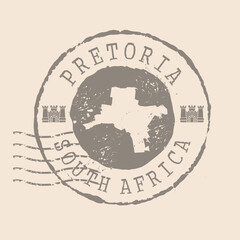 Stamp Postal Pretoria is a capital of South Africa. Map Silhouette rubber Seal.  Design Retro Travel. Seal  Map Pretoria grunge  for your design. South Africa.  EPS10