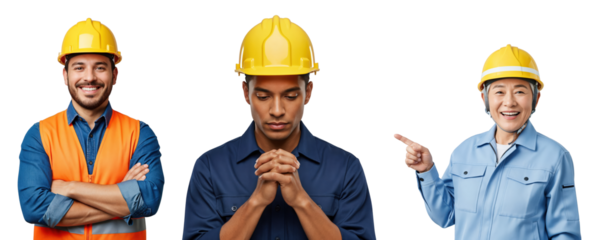 Diverse team of three construction workers