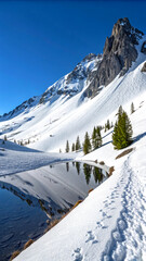 Snowy slopes beneath blue skies