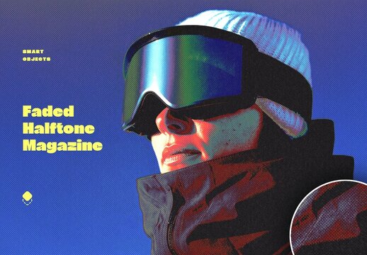 Faded Halftone Magazine Photo Effect Mockup