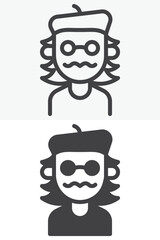 Artist portrait line and solid different style vector icon set
