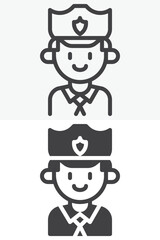 Policeman line and solid different style vector icon set