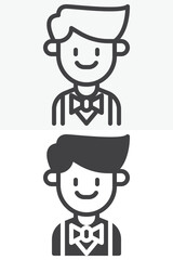 Waiter man line and solid different style vector icon set