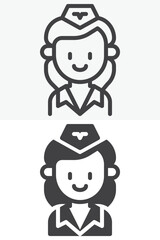 Stewardess line and solid different style vector icon set