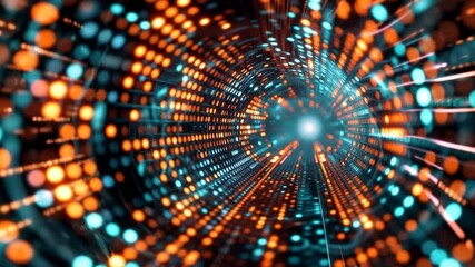 Digital Passage: An abstract representation of data and information processing through a luminous tunnel, suggesting the flow of data in the digital realm. - Powered by Adobe