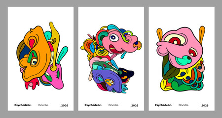 Abstract colorful doodle art design, psychedelic cartoon, pattern seamless background texture vector