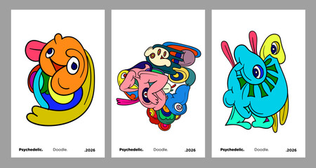 Abstract colorful doodle art design, psychedelic cartoon, pattern seamless background texture vector