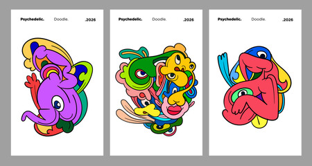 Abstract colorful doodle art design, psychedelic cartoon, pattern seamless background texture vector