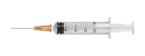 Isolated Medical Syringe with Needle for Injection on Transparent Background