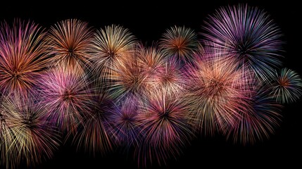Spectacular Burst of Color: A vibrant display of fireworks illuminates the night sky, showcasing an array of dazzling colors and intricate patterns.