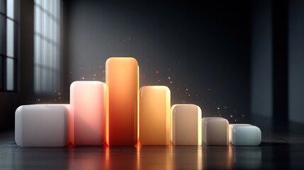 3D-rendered graph showing data progression; illuminated, dark background