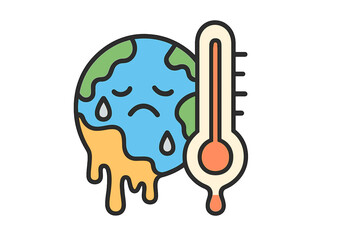 Melting Earth planet with high temperature thermometer icon symbolizing climate crisis