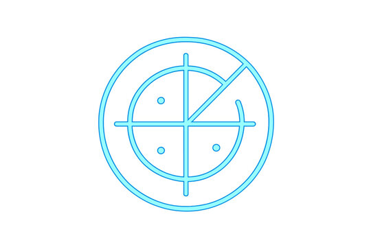 Abstract radar screen interface icon with glowing neon blue outline