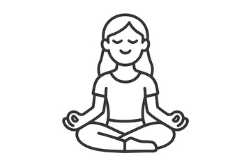 Woman practicing lotus position meditation simple line icon