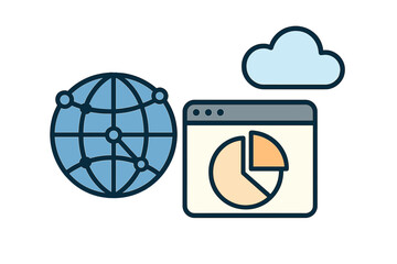 Abstract global network data analysis and cloud computing concept icons