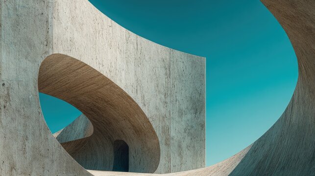 Futuristic abstract architecture with a textured concrete exterior dynamic geometric forms and open voids