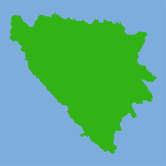 Green silhouette map of Bosnia and Herzegovina in a simple flat vector style showing its Balkan-region shape and entity outlines