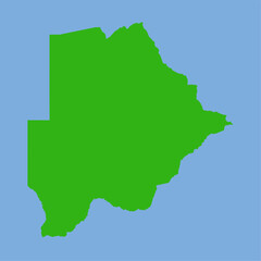 Green silhouette map of Botswana in a simple flat vector style showing its southern African shape and regional outlines