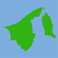 Green silhouette map of Brunei Darussalam in a simple flat vector style showing its Borneo-region shape and district outlines