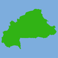 Green silhouette map of Burkina Faso in a simple flat vector style showing its West African shape and regional outlines