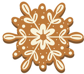 Decorative Snowflake Gingerbread Cookie Hand Drawn Vector Illustration