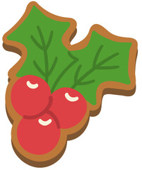 Holly Berries Gingerbread Cookie Hand Drawn Vector Illustration