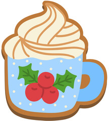 Hot Cocoa Mug Gingerbread Cookie Hand Drawn Vector Illustration